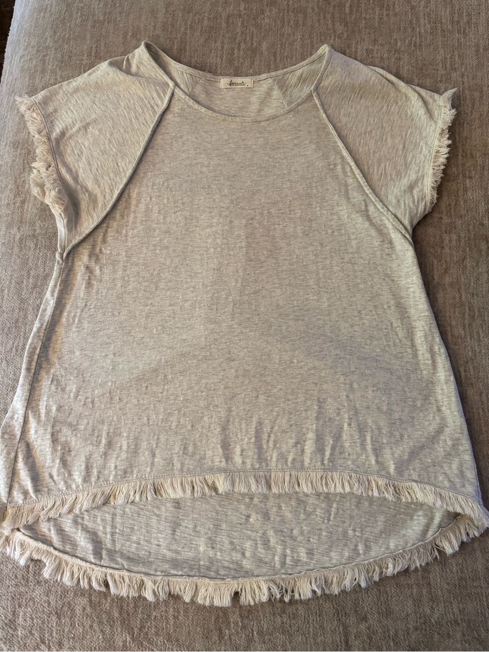 Faveur Oatmeal Raglan Fringe Tunic/Top S